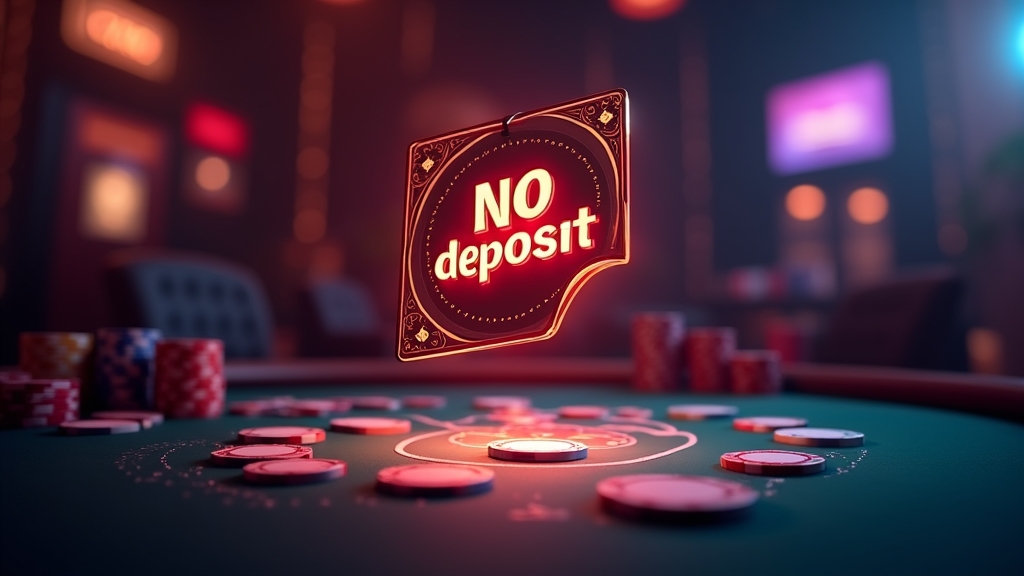Tarjeta de bono sin depósito sobre una mesa de casino iluminada