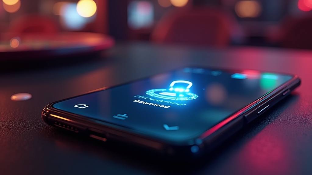 Móvil Android mostrando una descarga APK en un entorno de casino oscuro