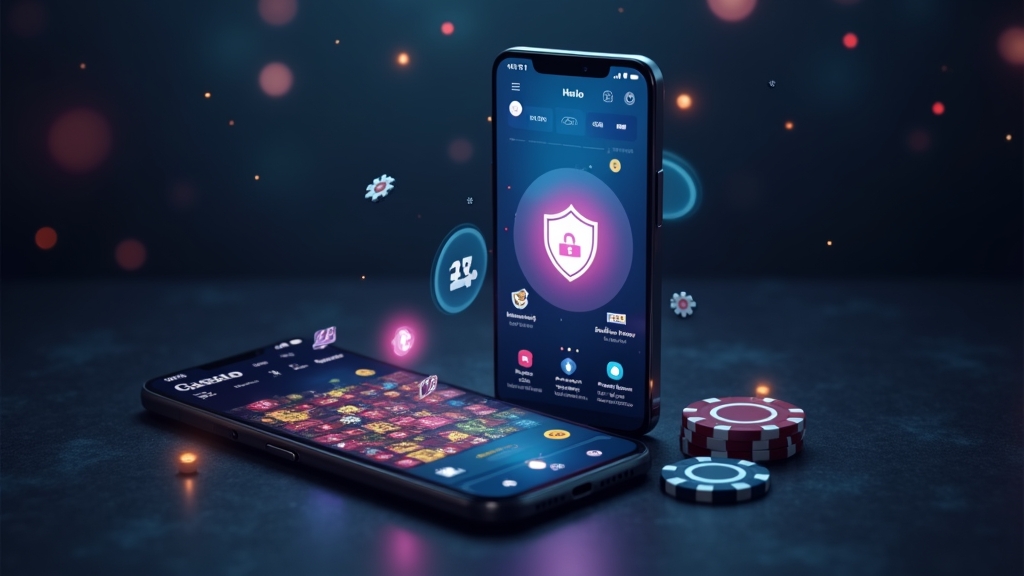 Móvil Android con iconos de seguridad y mantenimiento para un APK de casino